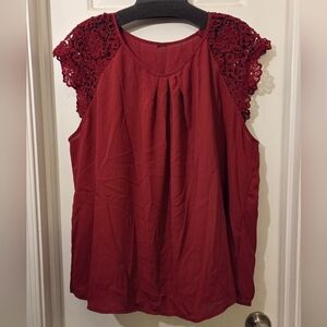 Women's Burgundy Lace Cap Sleeve Polyester Blouse.  Size 14-16 Plus.